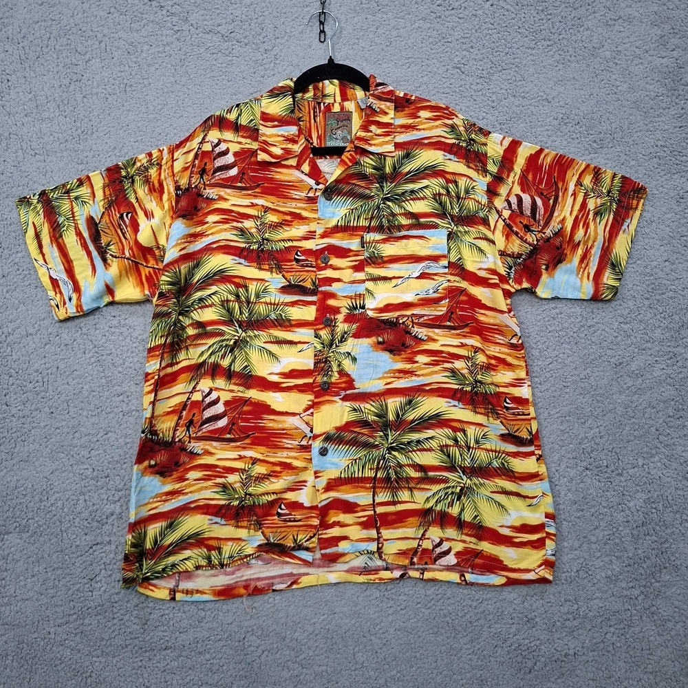 Pineapple Connection Hawaiian Aloha M Button Up Sailing Island Sunset Vacation